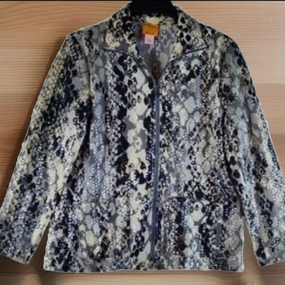 Ruby Rd Unique Shiny Abstract Shimmery Scales Embellished Full Zip Jacket Sz 8 - Picture 2 of 15